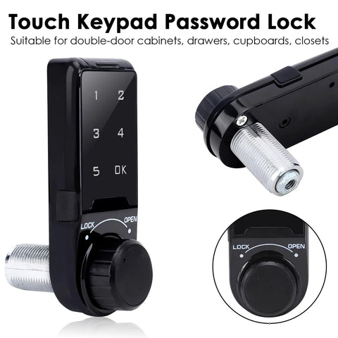Heavy Duty Electronic Cabinet Deadbolt Lock Featuring Touch Password Keyless Entry, side view showing keypad and latch.