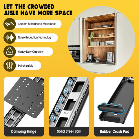18 Inch Pocket Door Slide Kit Set Of 2 For Space Saving Cabinet Doors With Smooth Soft Close Mechanism in a kitchen