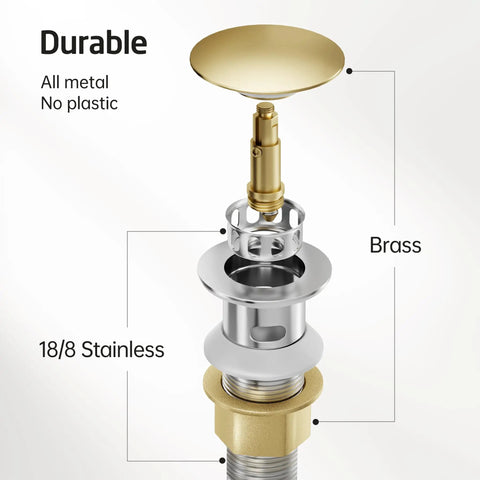 Diagram of Pop Up Bathroom Sink Drain Stopper With Overflow Detachable Hair Catcher All Metal Rustproof 304 Stainless Steel
