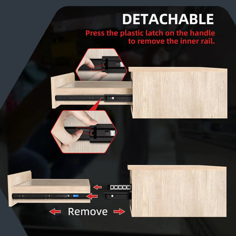 Push To Open Soft Close Drawer Slides 14 Inch 100 Lb Load Capacity Side Mount Ball Bearing Rails detachable system