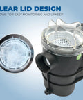 No Nonsense 0.75 HP High Flow Pond And Pool Pump with clear lid design for easy monitoring, 2400 GPH, 1.5 Inch NPT self priming.