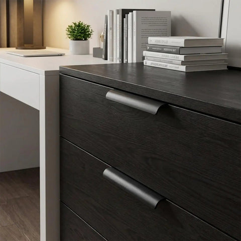 6 Pack 3 Inch Self Adhesive Cabinet Handles Pulls matte black aluminum alloy finger pulls on modern kitchen drawers