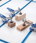 Auto Lock T Track Clamp For Woodworking Adjustable Hold Down Clamp With Set Screw 360 Degree Pivot Heavy Duty Metal T Track Stop in use