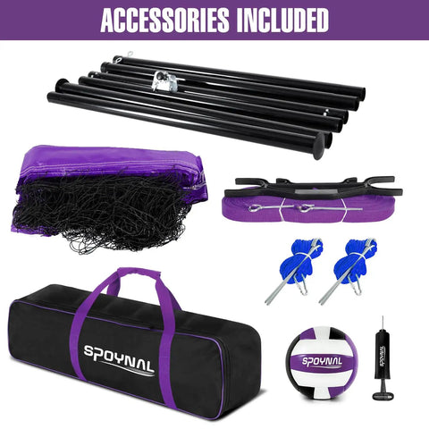 Portable Volleyball Net Set With Adjustable Steel Poles, Anti Sag Winch System, Easy Setup Pump, Boundary Lines, And Carry Bag