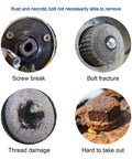 Damaged Screw Extractor Set 22 PC Stripped Kit For Broken Bolts And Screws HSS Remover Tool with examples of screw damage and bolts