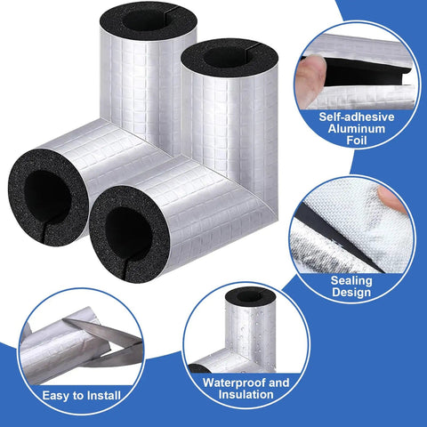 Foam Pipe Insulation Kit With Aluminum Foil Shield, 8 Pieces Including Long Tubes And Elbows, 1/2 Inch Freeze Protection