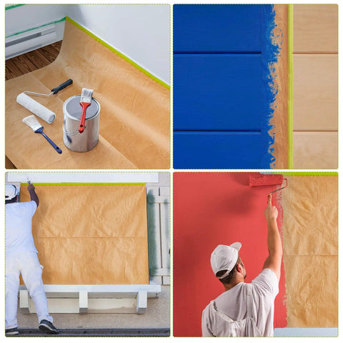 Eight Roll Masking Tape And Paper Set With Six Paper Rolls And Two Yellow Painter Tapes For Auto Body Car Furniture And Floor