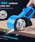 Heavy Duty Cordless Electric Box Cutter With Rechargeable 2000Mah Battery And Two Sharp Blades For Fast Cardboard Cutting Easy On The Hands And Great For Moving Day Or Warehouse Shipping Tasks slicing through cardboard with SK5 blade