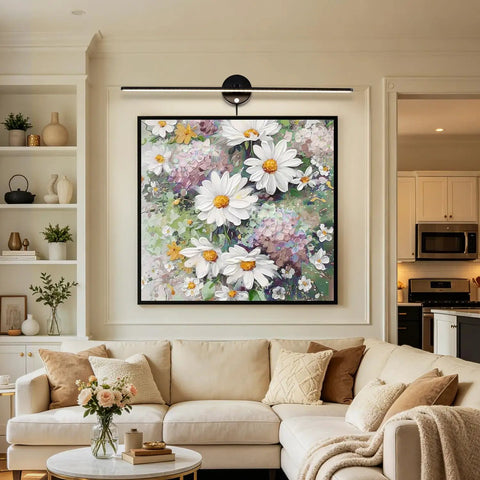 32 Inch Picture Lights For Bathroom Vanity And Over Mirror Wall Lighting, Black Fixture Above Floral Artwork
