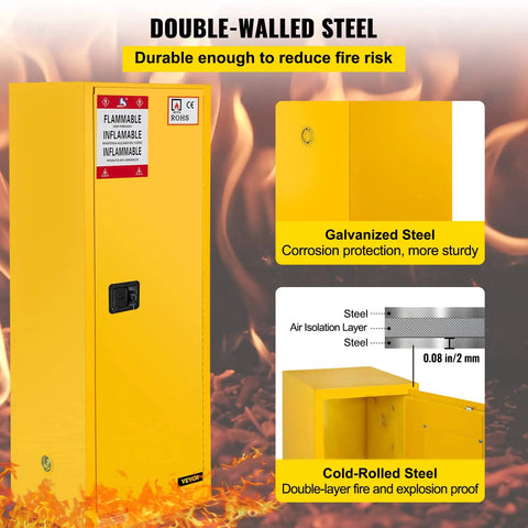 Flammable Storage Cabinet 18 By 18 By 35 Inches Galvanized Steel Safety Cabinet With Adjustable Shelves Yellow Built Tough