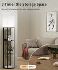 Floor Lamp With Shelves Three Tier Wooden Display Shelves USB Ports And Power Outlet Dimmable LED With 3 Color Temperatures