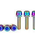 Rainbow titanium bike stem bolts with washers, M5x18mm, pack of 6. Ideal for road and mountain bikes, high-strength and corrosion-resistant.