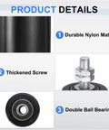 4 Pack Nylon Gate Guide Rollers For Sliding Doors, 1.97 In Dia By 2.76 In L, Sealed Ball Bearing Wheels, M12 Thread
