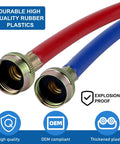 Heavy Duty 4Ft Washer Hoses Dual Color Burst Proof Water Supply Lines 3 Quarter Inch Fittings For Hot And Cold Laundry Washers 2 Pack With Leakproof Washers And Easy Install, red and blue hoses
