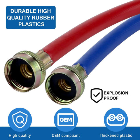 Heavy Duty 4Ft Washer Hoses Dual Color Burst Proof Water Supply Lines 3 Quarter Inch Fittings For Hot And Cold Laundry Washers 2 Pack With Leakproof Washers And Easy Install, red and blue hoses
