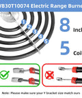 8 Inch Electric Range Burner Coil Replacement For GE Hotpoint Stove And Oven, 2600W 240V Surface Heating Element, 5 coils