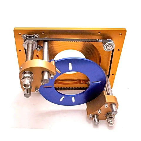 Premium Kickass Aluminum Router Lift And Table Insert Plate For Hella Precise Milling Flip Board and woodworking trim machine upgrade with blue insert ring.