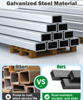 Galvanized steel material stacked on a pallet showing rust-resistant properties compared to rusty steel alternatives.