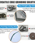 Wheels and diagram for Handheld Glass Edge Polishing Grinder, Portable Electric Glass Beveling Machine with edge types.