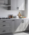 Kitchen with Six Pack Matte Black Stainless Steel Square Cabinet Pulls For Kitchen Cabinets, 3-3/4 Inch Hole Centers