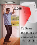 Demo of Wireless Dog Bark Alarm Motion Sensor Doorbell with PIR body detection, 110dB alert, thief intruder scenario.
