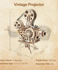 Vitascope 3D Wooden Puzzle Vintage Film Projector Model Kit With Hand Crank 183 Piece Wood Building Set For Adults And Teens Ideal Gift For Hobbyists And Movie Buffs, assembled 8.7 x 5.1 x 9.7 in