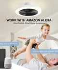 Dope Smart Ceiling Fan With Lights, Modern Ceiling Fan With Alexa showing app control in a bedroom with parent and child play