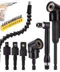 Tough As Nails 17 Piece Flexible Drill Bit Extension Kit With Pro Grade 360 Rotating Socket Adapter and Quarter Inch Hex Shank, showing various socket heads and flexible shaft.