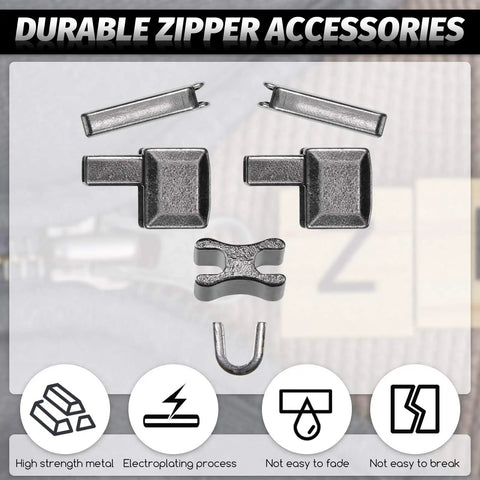 All In One Zipper Repair Kit With Metal Insertion Pins, Latch Sliders And Stopper Sets for jackets and coats