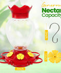 Outdoor 20 Oz Hummingbird Feeder With Ant Moat And Six Feeding Ports Perch Nectar Feeder With Bright Red Base And Flower Ports