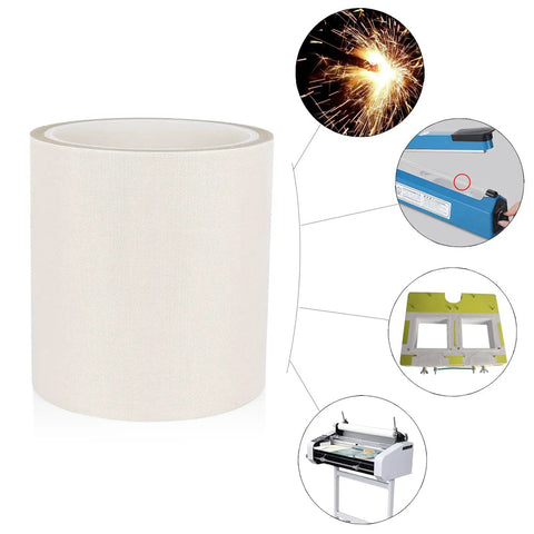Heavy Duty High Temp PTFE Glass Cloth Tape 6 Inch By 33 Feet White Fiberglass Adhesive Heat Resistant For Fabric Sealing Machines