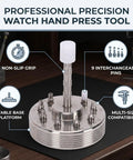 9 Sizes Stainless Steel Watch Hand Press Tool With Non Slip Handle And Stable Base Platform For Repair Work Precision Watch Hand Setter For Pros Durable High Quality Tool For Professional Watchmakers showing features