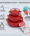 3 Piece Gate Valve Lockout Kit With Nesting Loto Covers For 1 Inch To 6.5 Inch Handles, ABS Valve Lock Covers, PVC Danger Tags