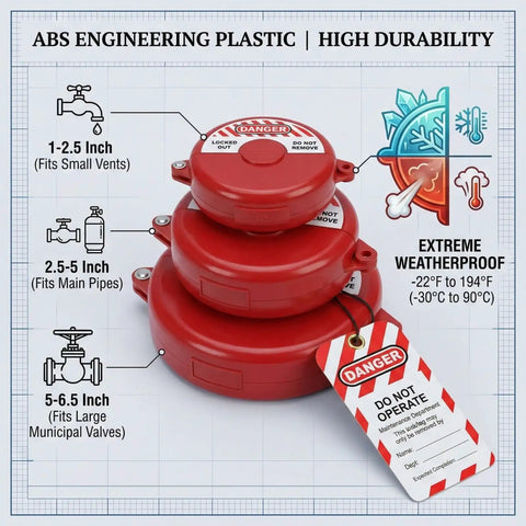 3 Piece Gate Valve Lockout Kit With Nesting Loto Covers For 1 Inch To 6.5 Inch Handles, ABS Valve Lock Covers, PVC Danger Tags