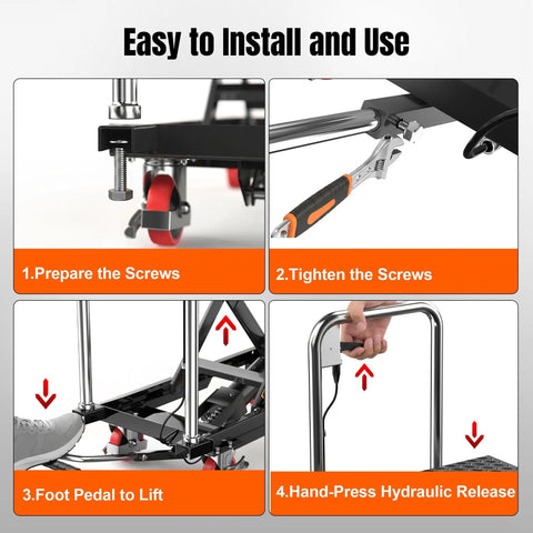 Step-by-step guide for Top Shelf Hydraulic Lift Table Cart Rated For 330 Pound Loads Double Scissor Workbench adjustable height setup.