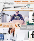 Comparison of Real Glass 5 Inch Magnifying Glass With LED Light And Stand, 2'16" arm stand against another with shorter reach.