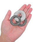 Two Pack Thrust Needle Roller Bearings With Washers, Steel Industrial Roller Parts For Automotive Auto Shop Gear, Automation Equipment, Fluid Transfer Devices, And Machine Tools With Precise Bore And Outer Diameter Fit in hand