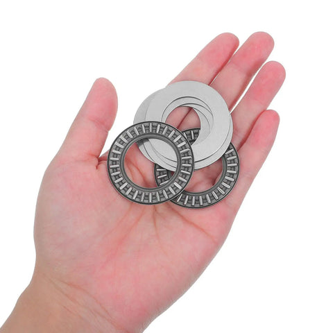 Two Pack Thrust Needle Roller Bearings With Washers, Steel Industrial Roller Parts For Automotive Auto Shop Gear, Automation Equipment, Fluid Transfer Devices, And Machine Tools With Precise Bore And Outer Diameter Fit in hand