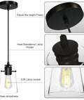 Black Pendant Lights For Kitchen Island, Modern Glass Hanging Fixture with adjustable drop cord and glass lampshade.