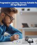 Man focused on electronics project with All In One Arduino Starter Kit With Uno R4 WiFi Bluetooth IoT ESP32 LCD1602 OLED 300 Plus Components