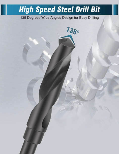 Front view of a high-speed steel drill bit with 135° tip
