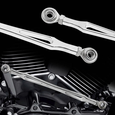 Chrome Gear Shift Linkage Replacement For Harley Softail Dyna Touring Road King Electra Street Glide Tri Glide 1986 And Later Billet Aluminum Build Smooth Shifting Easy Adjustment Slick Chrome Finish, chrome billet aluminum linkage on Harley engine