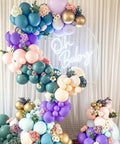 Neon Sign for Baby Shower Backdrop LED Light Up Wall Decor 21.5 Inch By 20 Inch with colorful balloon arch and floral accents