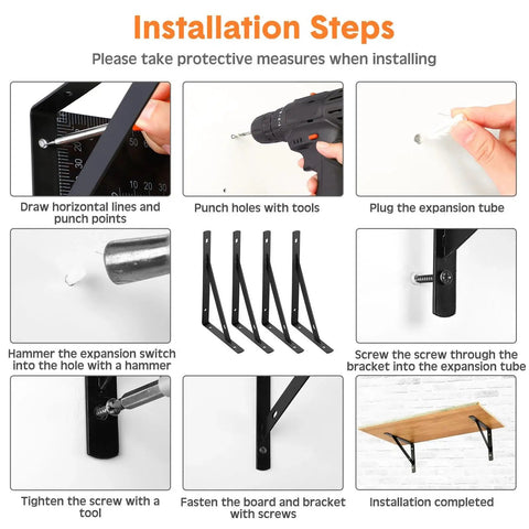 Installation steps for 40 Pack Heavy Duty Shelf Brackets Built Tough Bulk Metal Floating Shelving Support Wall Mounted 90 Degree L Brackets For Garage With Hardware Black 8 Inch