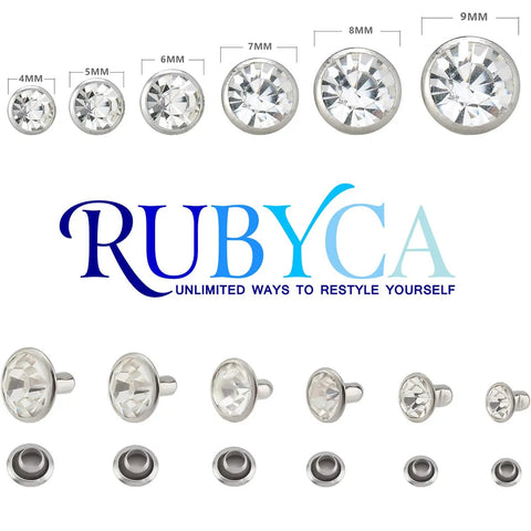 600 Sets Czech White Clear Crystal Rhinestone Rapid Rivets, Silver Color Metal Studs, DIY Leathercraft Kit sizes 4-9mm