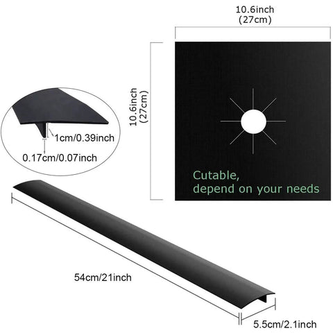 Stove Covers Set Eight Pcs 0.2mm 10.6x10.6 Inch Gas Range Protectors With Two Pcs 21 Inch Silicone Gap Covers dimensions illustration
