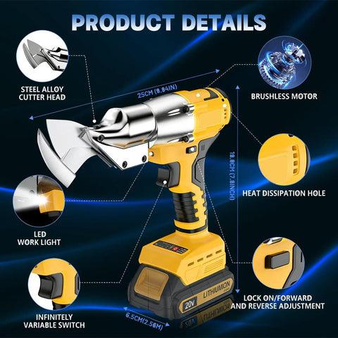 Cordless Metal Shears For 20V Max Power With 360 Degree Pivoting Head And Built In LED Light For Cutting Stainless Steel