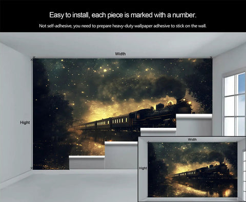 Steam Train Mural Wall Wallpaper Large Locomotive Scene For Bedroom And Living Room Industrial Retro Train Wall Art