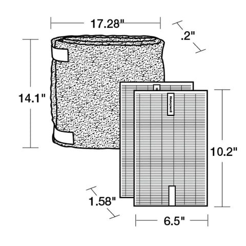 Dimensions of R HEPA Filter Replacement Kit For Air Purifiers With A Pre Filter Roll And Cutting Template Includes Two R HEPA Filters