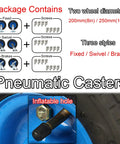 Heavy Duty Pneumatic Swivel Casters With Inflatable Rubber Wheels 440 Lbs Load Capacity, package contents and wheel details.